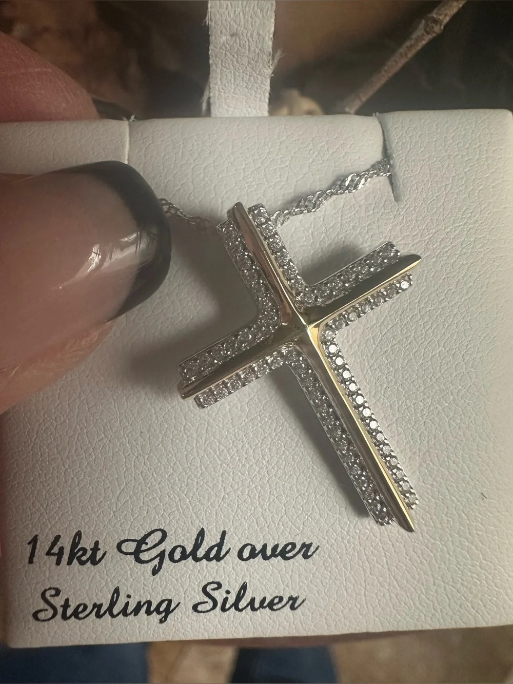 Ladies two toned cross pendant with cubic zirconias 18”new in box